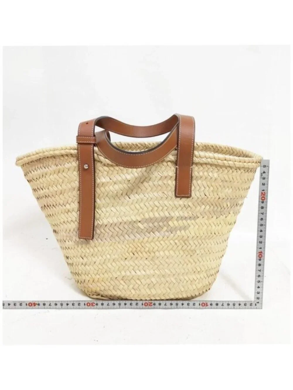Authentic Loewe Large Basket Palm Leaf Leather Tote Bag